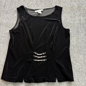 VTG Y2k 90s Top 12 Black Velvet Sleeveless Beaded Whimsigoth Goth Steampunk USA‎